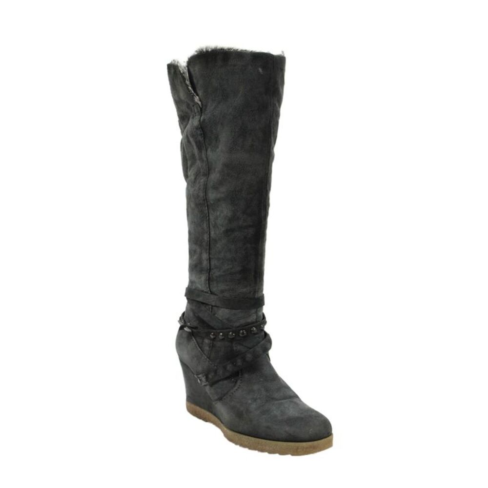 MJUS Womens Suede Studded Wedge Knee High Boots Gray Size 40 10